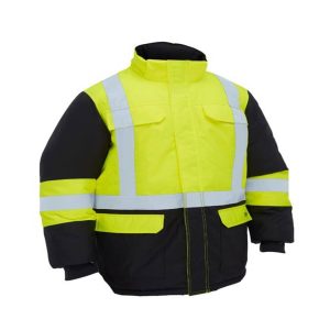 Bisley H Taped Hi Vis Freezer Jacket with Hood, Two Tone, Yellow/Navy, BJ6454HT_TT04